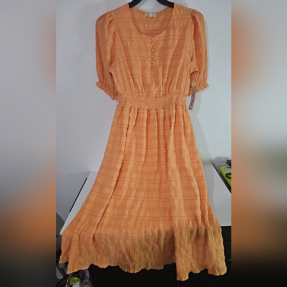 indigo Rose Dresses & Skirts - Indigo Rose Womens Dress Size m M orange Fit Flare Flowy short Sleeve NWT